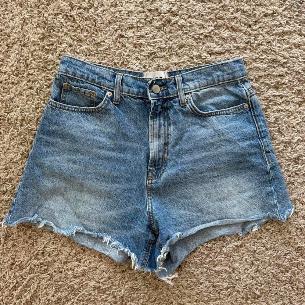 Urban Outfitters Medium Blue High-Rise Distressed Denim Shorts